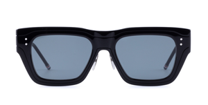 thom browne 947Z 001 Eckige Sonnenbrille mit schwarzem Rahmen und blauen Gläsern