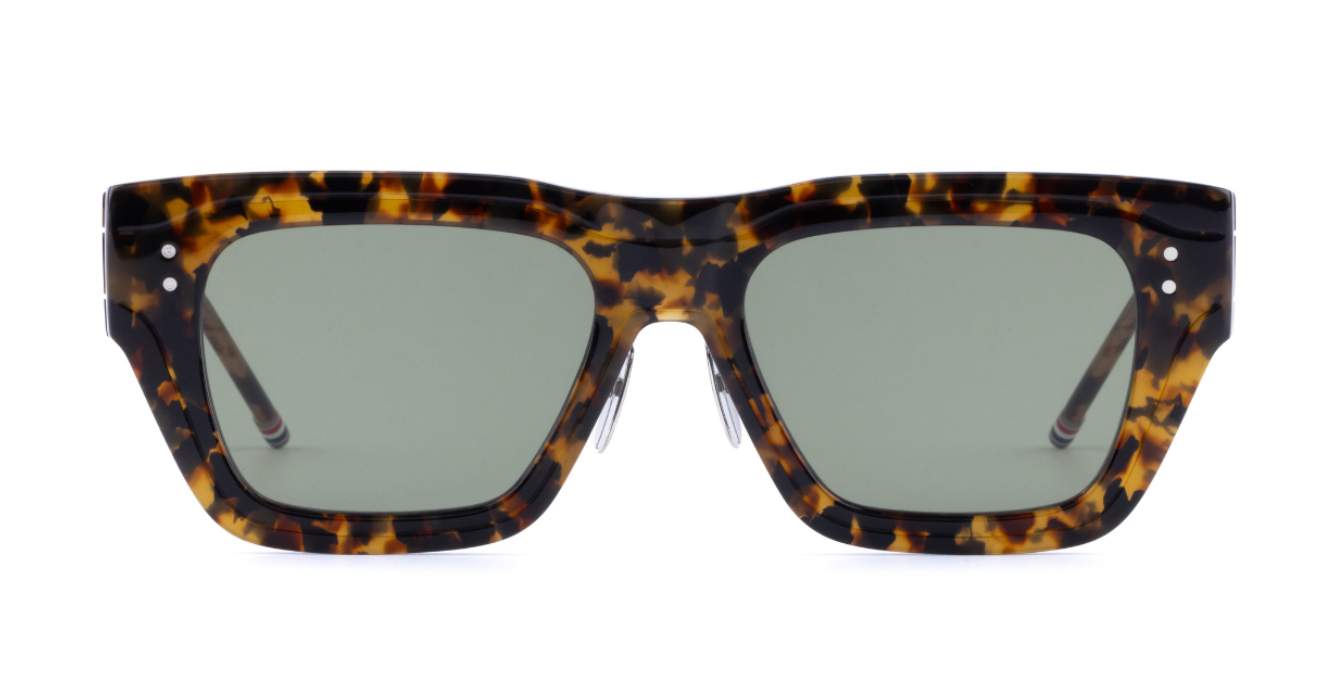 Thom Browne 947z 205 Eckige Sonnenbrille mit braunem Rahmen und grünen Gläsern