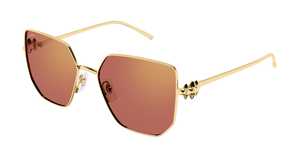 Cartier CT0645S 003 eckige Sonnenbrille in Gold mit roten verspiegelten Gläsern