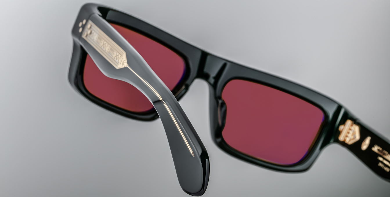 jacques marie mage cleavon 57 ecplise 2 eckige sonnenbrille in schwarz mit roten gläsern