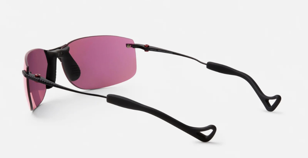 district vision miho windstream black eckige randlose sportsonnenbrille in schwarz mit dunklen rose gläsern
