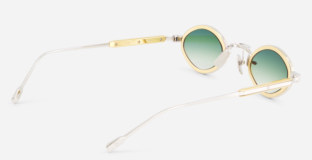 sato talita p/yg-1 ovale sonnenbrille aus titan in silbe rund gold mit grünen verlaufsgläser