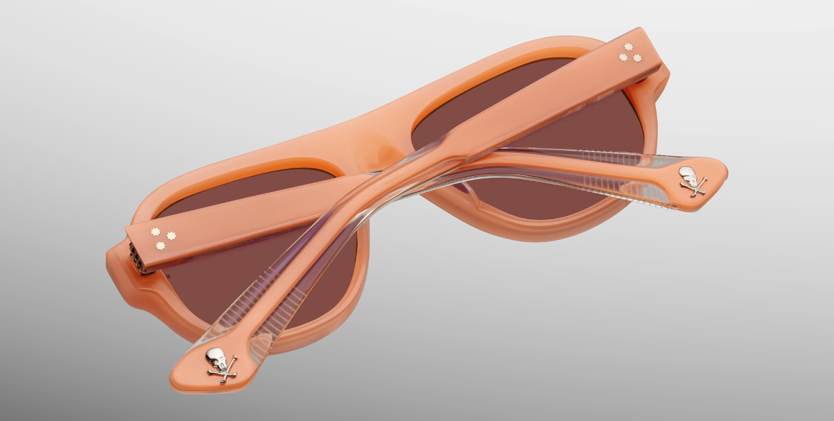 jacques marie mage the player bunker 77 salmon snob sonnenbrille aus acetat in lachsrosa mit rötlichen gläsern