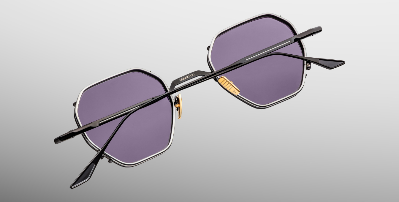 jacques marie mage verlaine corbeau titansonnenbrille in schwarz und silber mit grauen gläsern