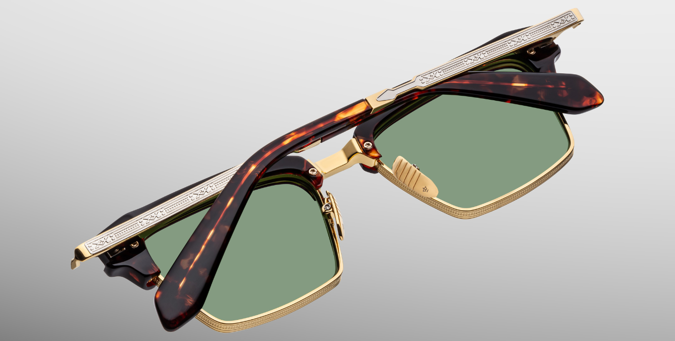 jacques marie mage alin etna eckige sonnenbrille in havana und gold mit grünen gläsern