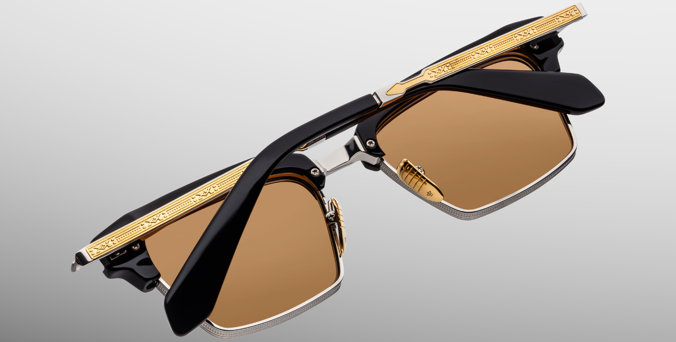 jacques marie mage alin noirx eckige sonnenbrille in silber , gold und schwarz mit braunen gläsern