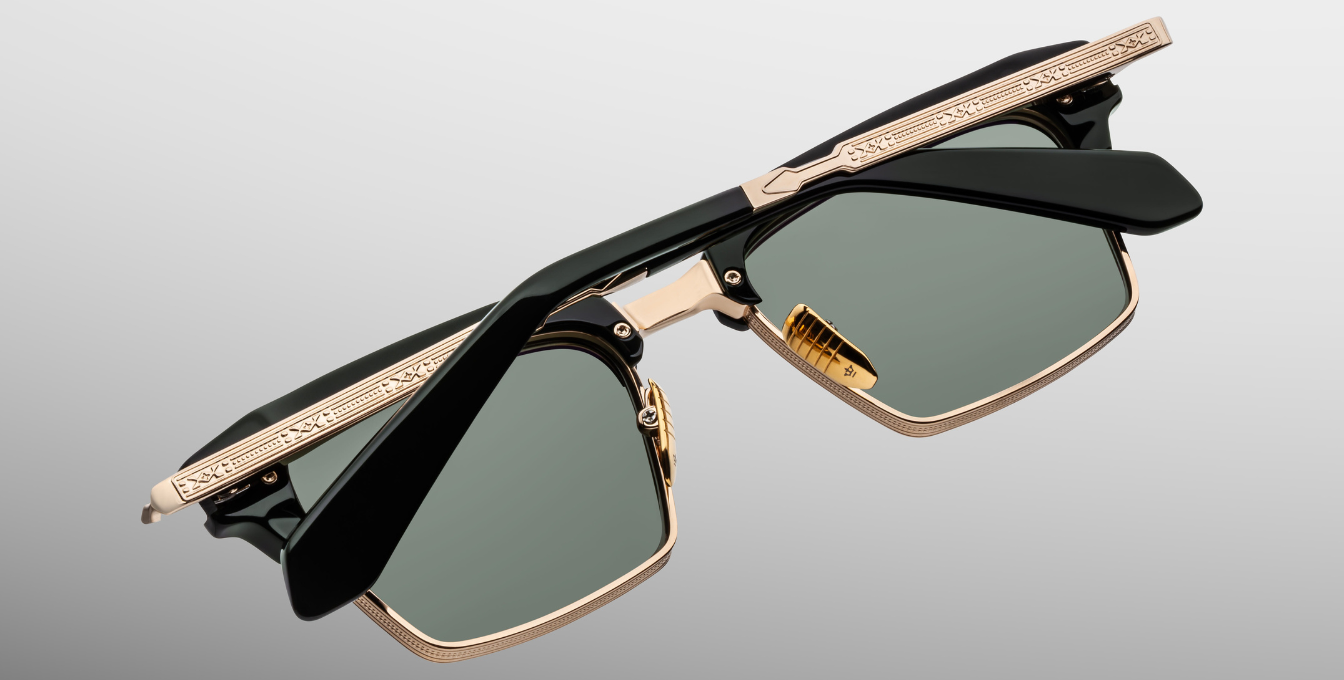jacques marie mage alin viper eckige sonnenbrille in gold und schwarz mit grünen gläsern