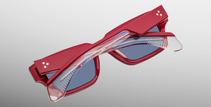 jacques marie mage ashcroft pirate eckige sonnenbrille in rot mit blauen gläsern