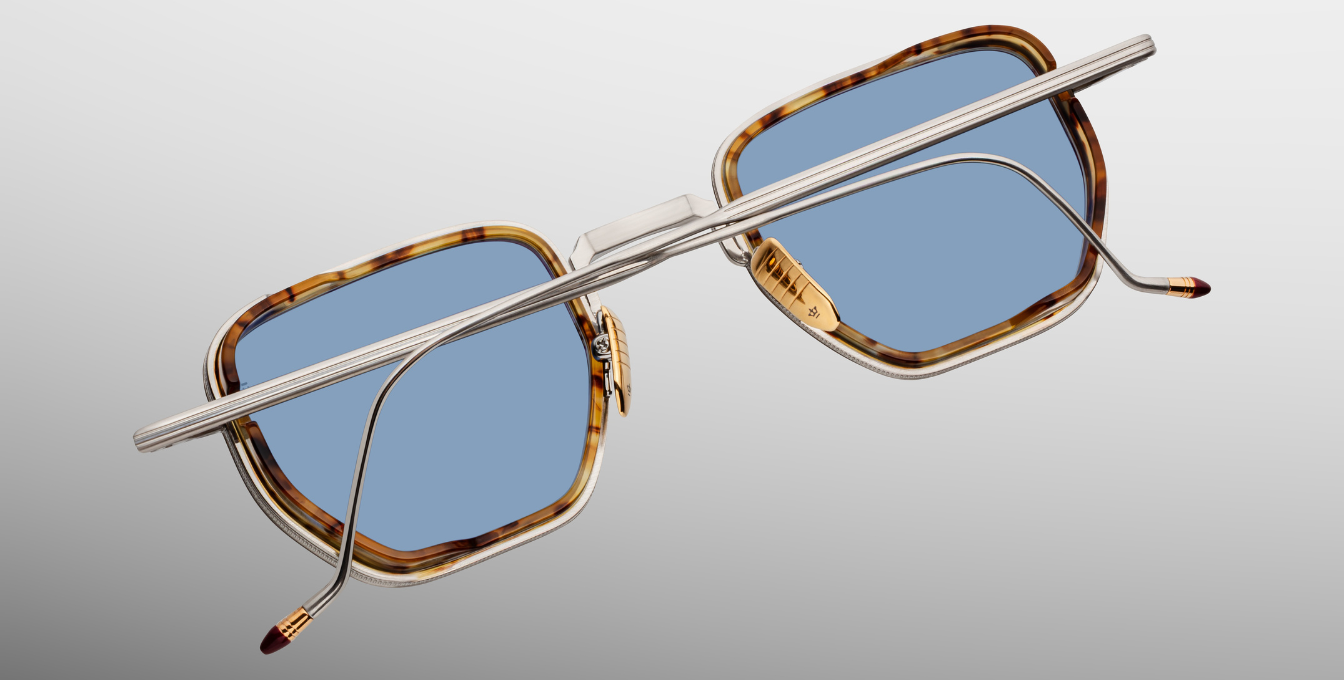 jacques marie mage atkins cairo eckige sonnenbrille in gold und havana mit blauen gläsern