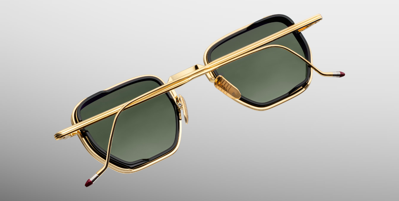 jacques marie mage atkins musket eckige sonnenbrille in gold und grün und grünen gläsern