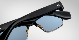 jacques marie mage bugsy black cateye sonnenbrille in schwarz und silber mit blauen gläsern