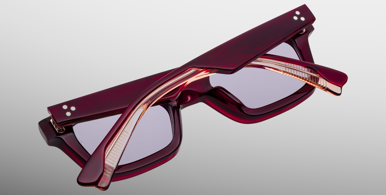 jacques marie mage casablanca cherry eckige sonnenbrille in rot mit violetten gläsern