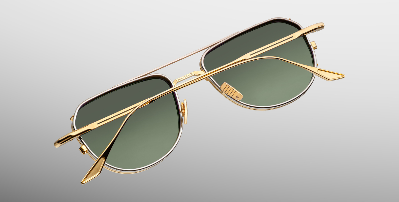 jacques marie mage cendrars musket aviator sonnenbrille in gold und silber mit grün verlaufenden gläser