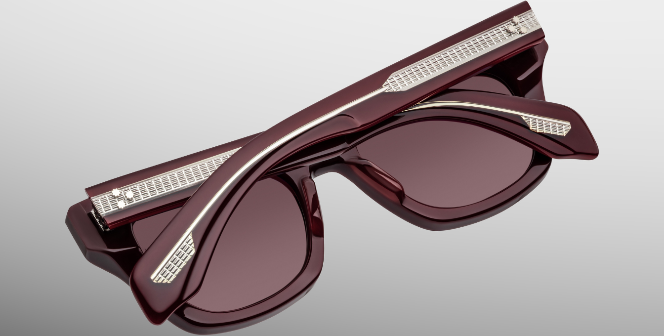 jacques marie mage epoxy II dealan cassis eckige weinrote sonnenbrille mit weinroten gläsern