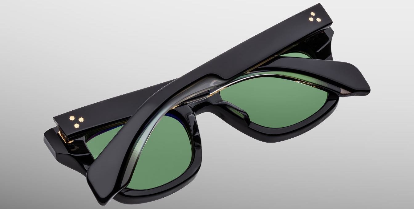 jacques marie mage dealan venom eckige sonnenbrille in schwarz mit grünen gläsern