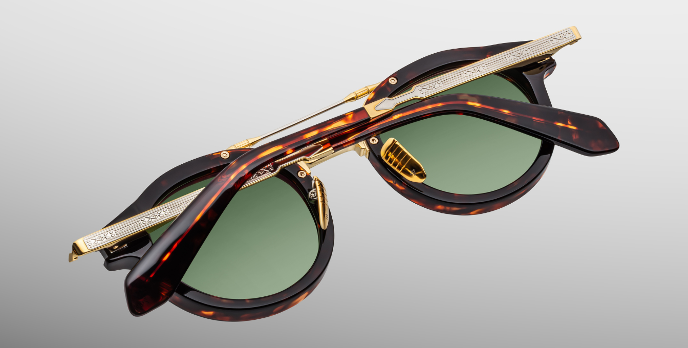 jacques marie mage delage etna runde sonnenbrille in havana und gold mit grünen gläsern