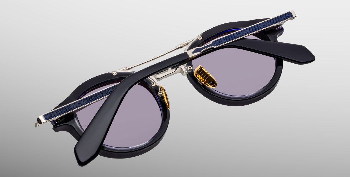 jacques marie mage delage hudson runde sonnenbrille in blaue und silber mit blauen gläsern
