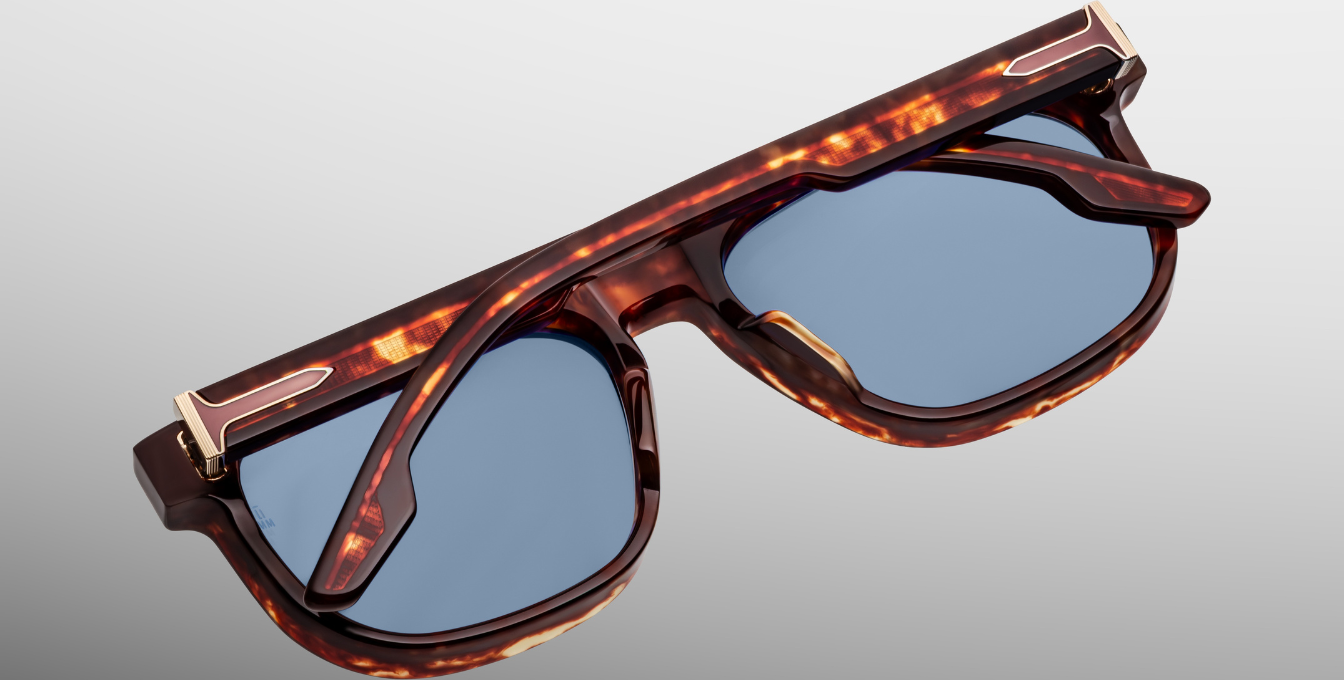 jacques marie mage dewitt breccia eckige sonnenbrille in havana mit blauen gläsern