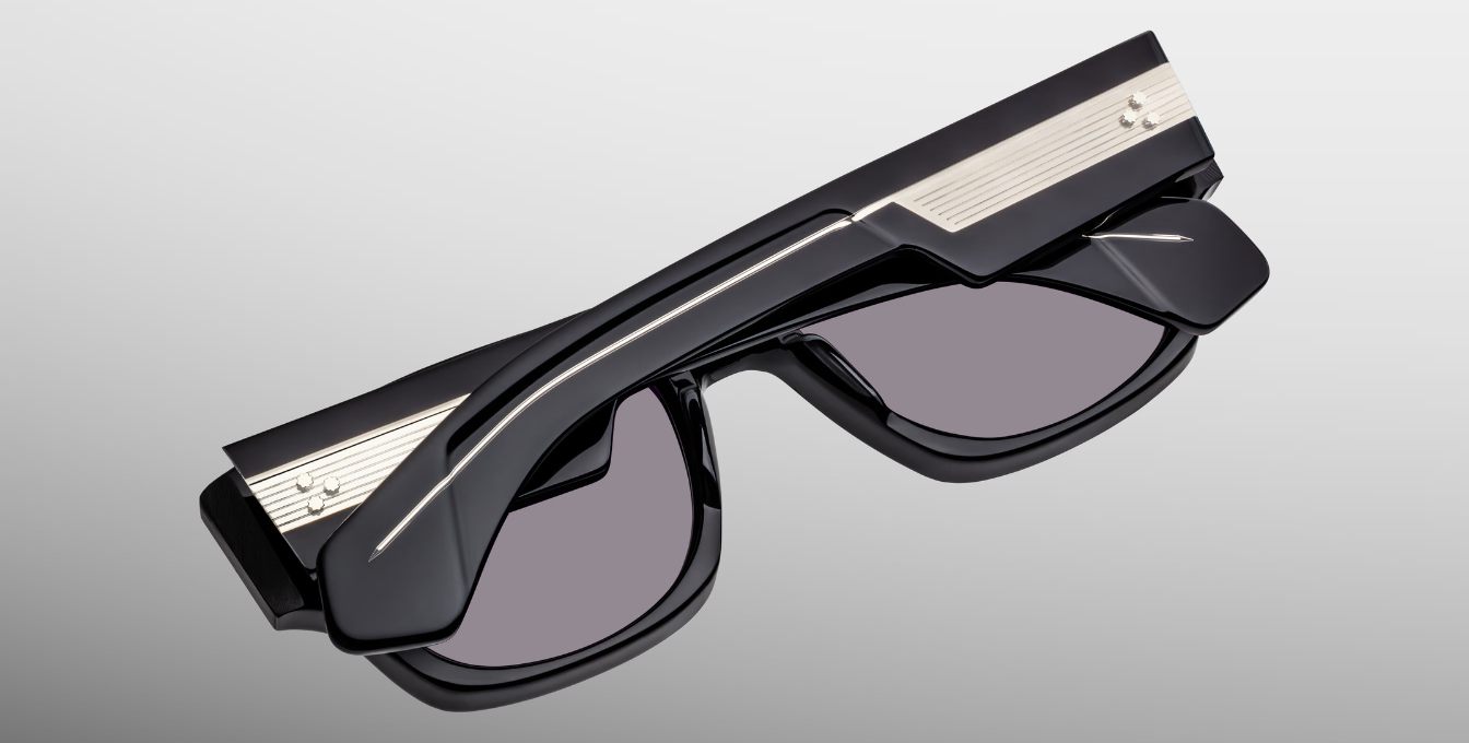 jacques marie mage dino bloodstone eckige sonnenbrille in schwarz mit grauen gläsern