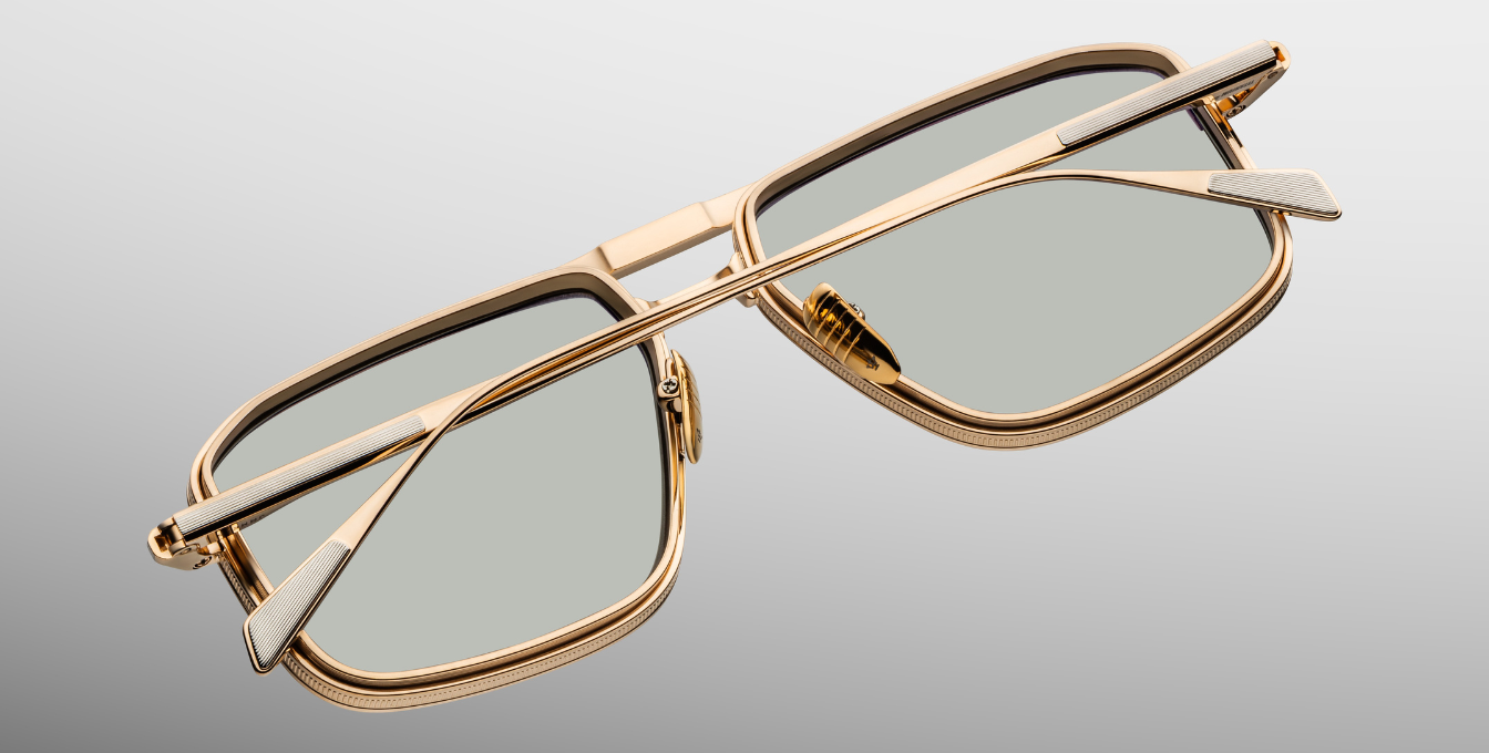 jacques marie mage earl altan eckige sonnenbrille in gold und silber mit grünen gläsern