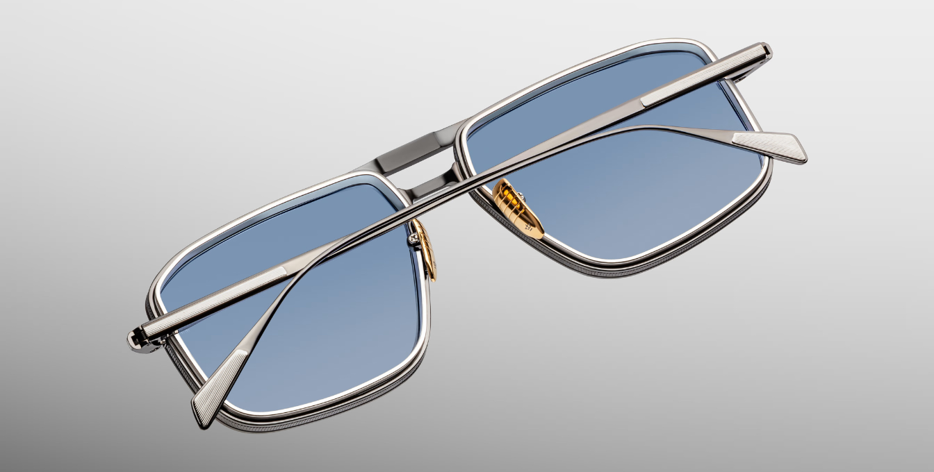 jacques marie mage earl antique silver eckige aviator sonnenbrille in gunmetal und silber mit blauen gläsern