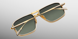 jacques marie mage earl musket eckige sonnenbrille in gold und silber mit grünen gläsern