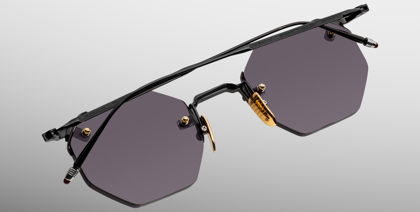 jacques marie mage eldorado black achteckige randlose sonnenbrille in schwarz mit grauen gläsern