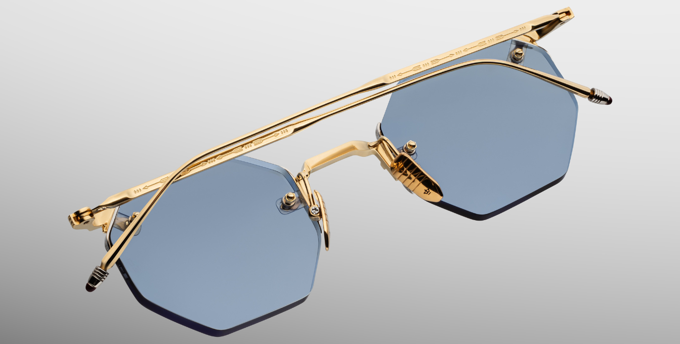 jacques marie mage el dorado ciel achteckige randlose sonnenbrille in gold mit blauen gläsern