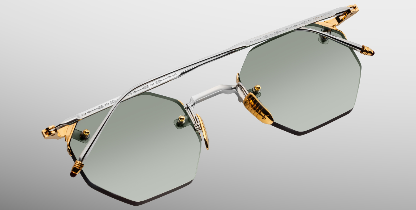 jacques marie mage eldorado electrum achteckige randlose sonnenbrille in silber und gold mit blauen gläsern