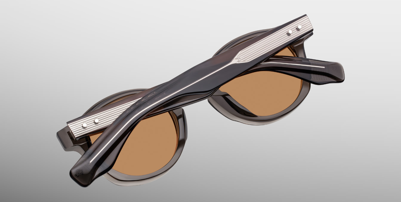 jacques marie mage felix 2 tempest pantoförmige Sonnenbrille in grau mit orangenen gläsern