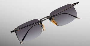 jacques marie mage fonda black eckige randlose sonnenbrille in schwarz und silber mit grauen verspiegelten verlaufsgläsern
