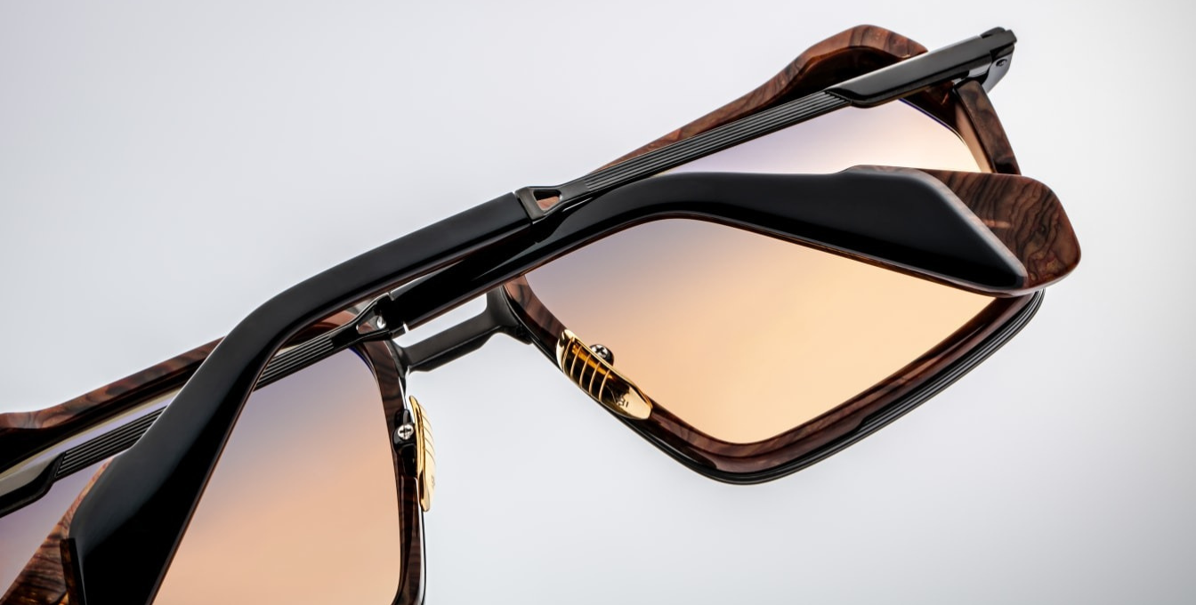 jacques marie mage gt-r boa eckige sonnenbrille in schwarz und braun mit braunen gläsern