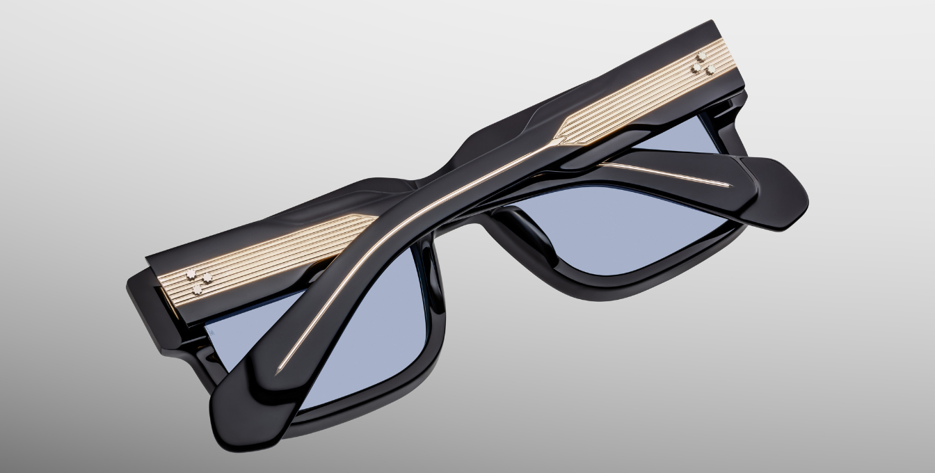 jacques marie mage hemmings obscure eckige sonnenbrille in schwarz mit hellblauen gläsern