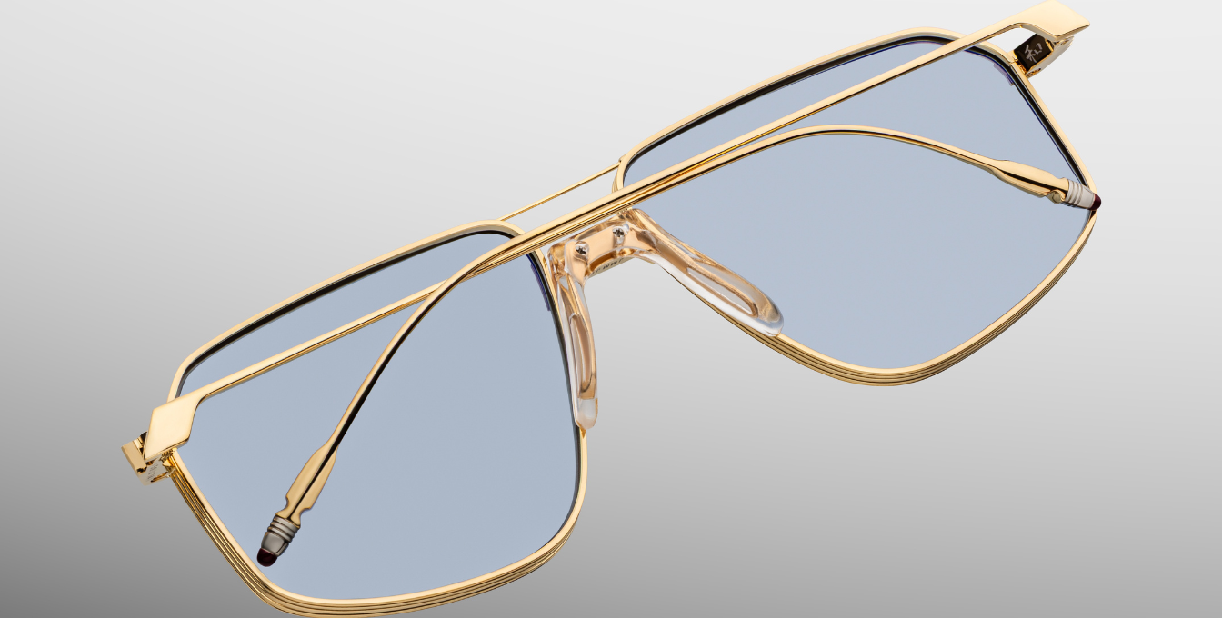 jacques marie mage jagger ciel aviotor sonnenbrille in gold mit blauen verluafsgläsern