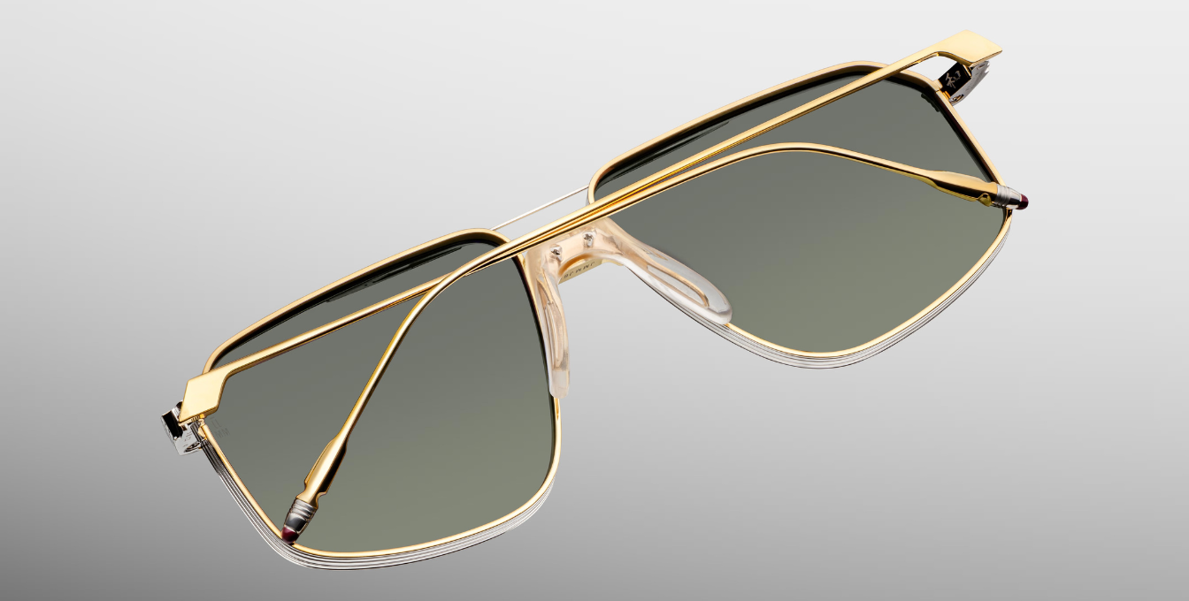 jacques marie mage jagger musket aviator sonnenbrille aus titan in gold mit grünen verlaufsgläser