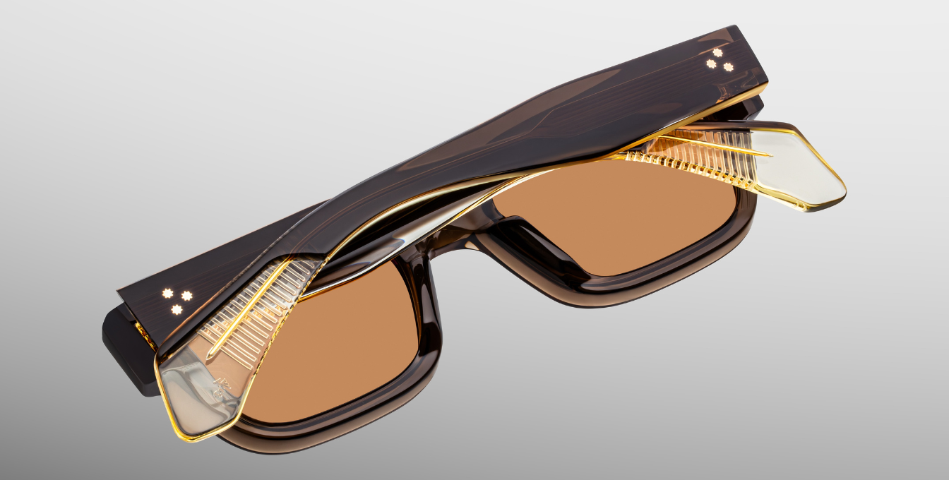 jacques marie mage jeff london eckige sonnenbrille in transparentem braun mit orangenen gläsern