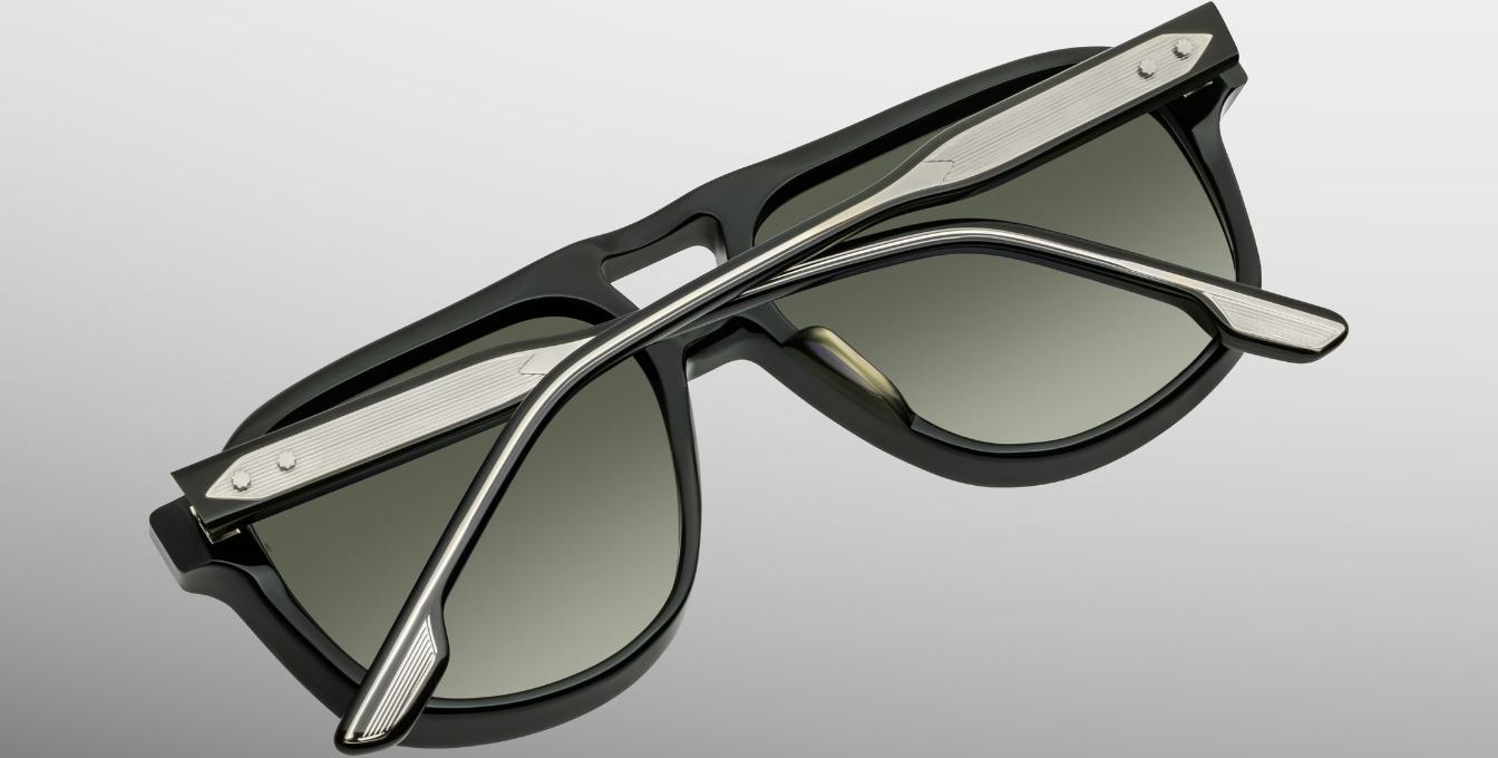 jacques marie mage leonard viper eckige sonnenbrille in schwarz mit grünen verlaufsgläser gläser