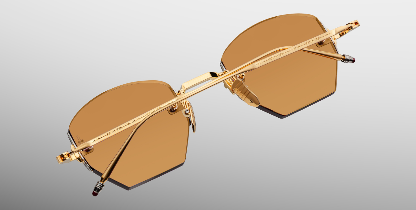 jacques marie mage oatman suntan randlose sonnenbrille in gold mit orangenen gläsern