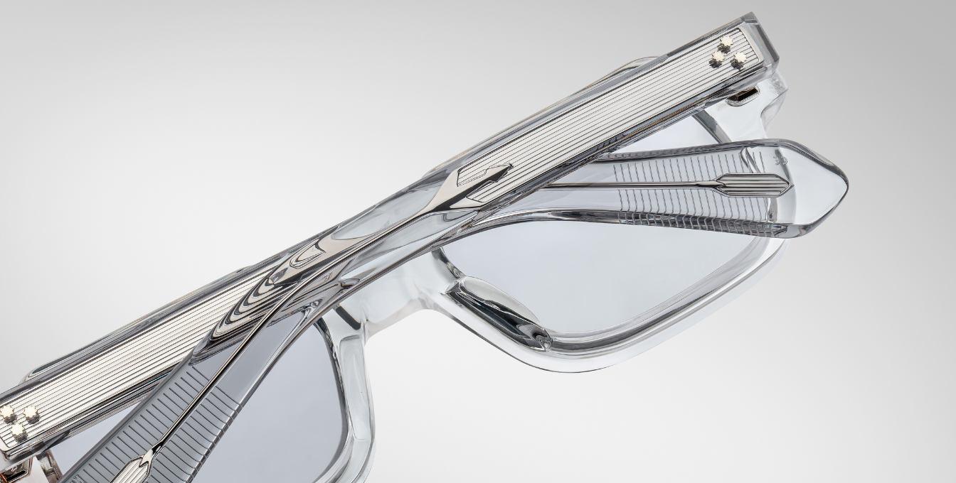 jacques marie mage sandro sulfur eckige sonnenbrille in transparent mit grauen gläsern