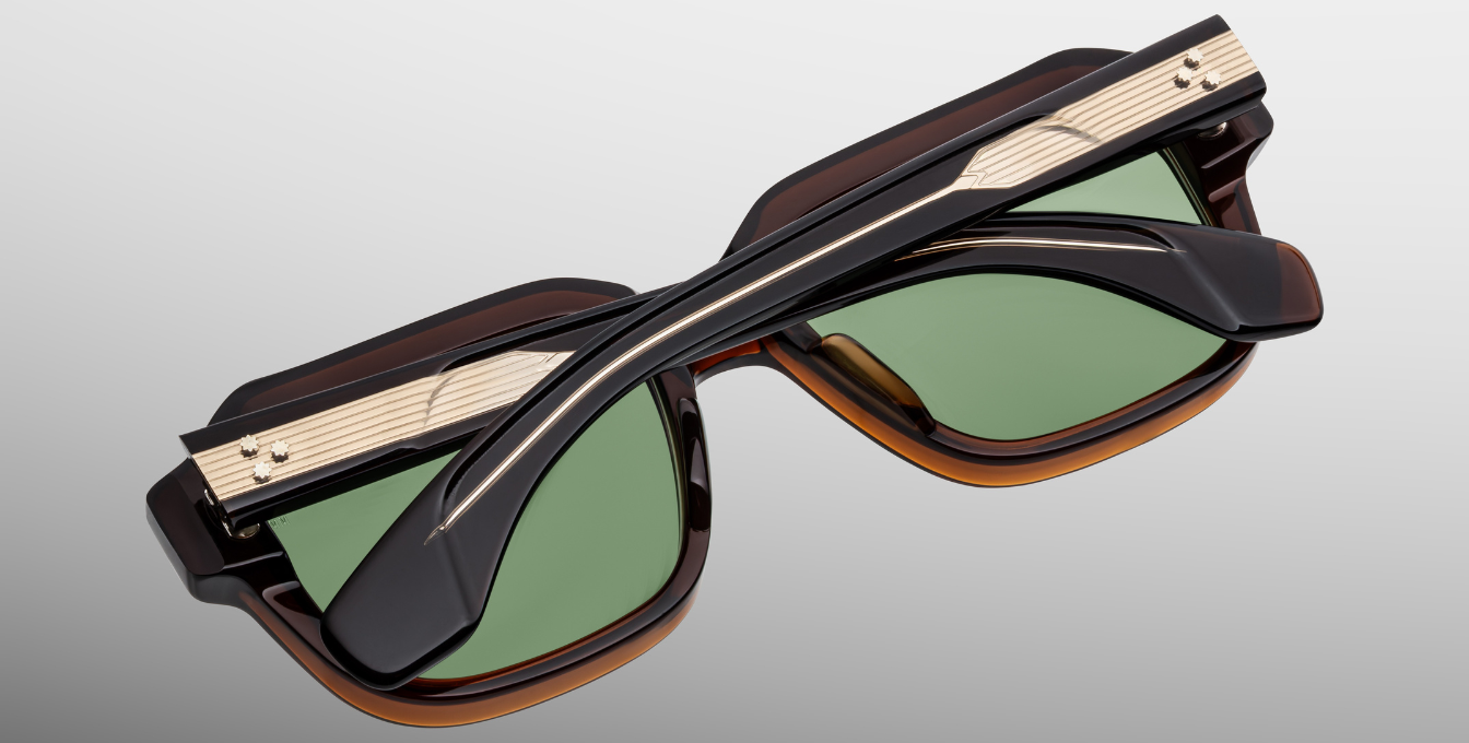 jacques marie mage vivienne zoltar eckige sonnenbrille in braun mit grünen gläsern
