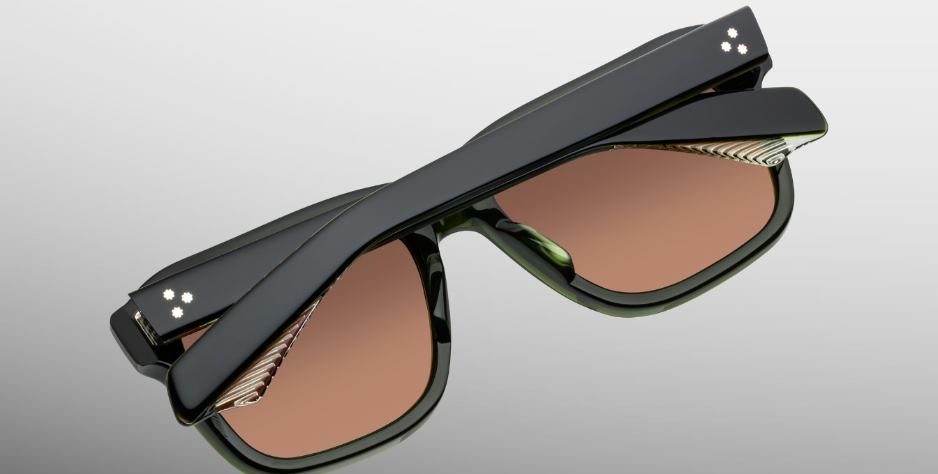 jacques marie mage yves borneo eckige sonnenbrille in grün mit orangenen gläsern