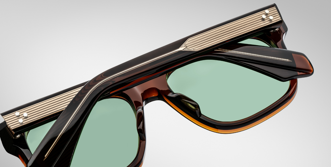 jacques marie mage yves zoltar eckige sonnenbrille in braun mit grünen gläsern
