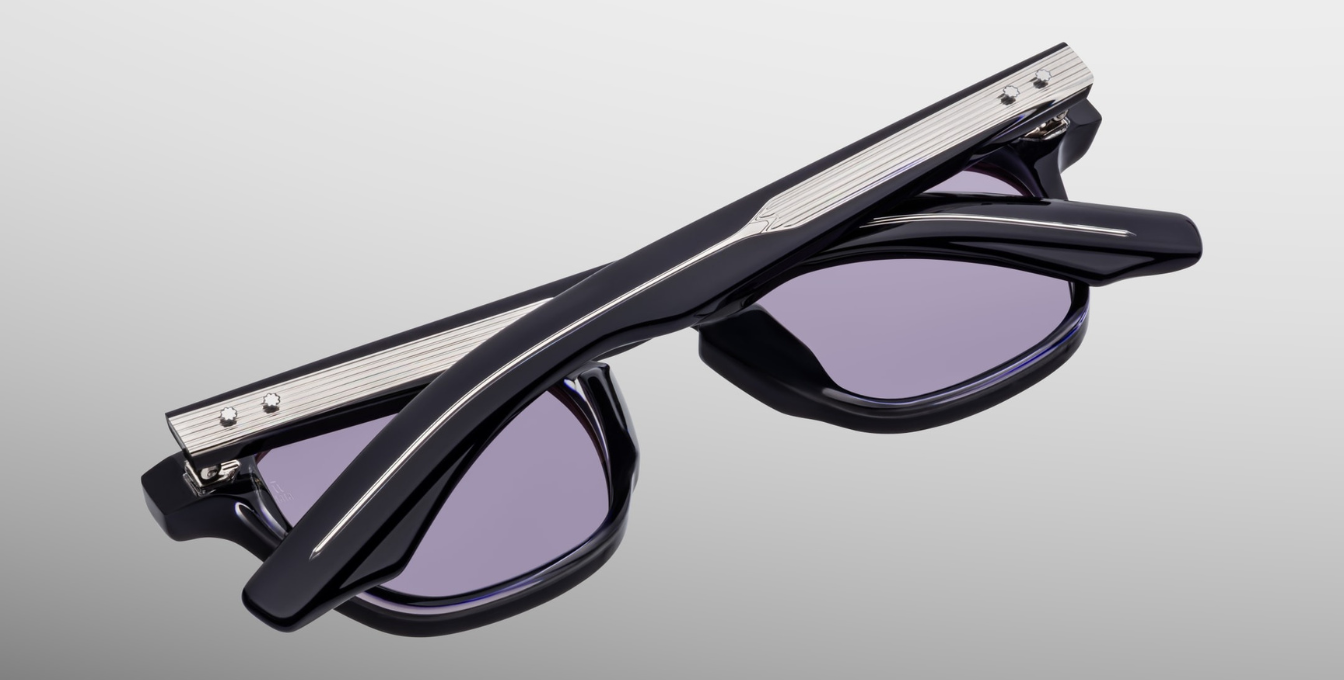 jacques marie mage zephirin47 hudson eckige sonnenbrille in schwarz mit violetten gläsern
