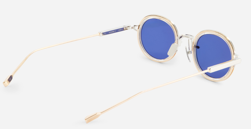 Sato Acamar II P/RG-1 ovale sonnenbrille aus titan n platinum und rose gold mit blauen gläsern