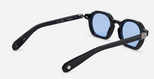 sato antales n/as-1 eckige sonnenbrille in schwarz mit blauen gläsern