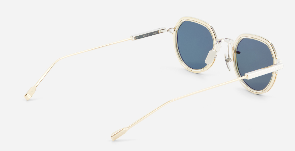 sato belell II P/LG-1 pantoförmige sonnenbrille in silber und gold mit grau grünen gläsern