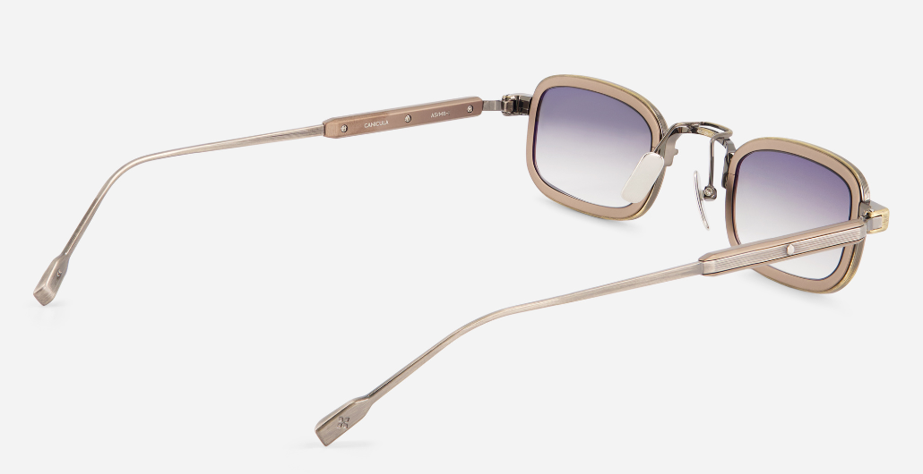 sato canicula as/mb-1 rechteckige sonnenbrille aus titan in matt silber und matt braun mit grauen verlaufsgläsern