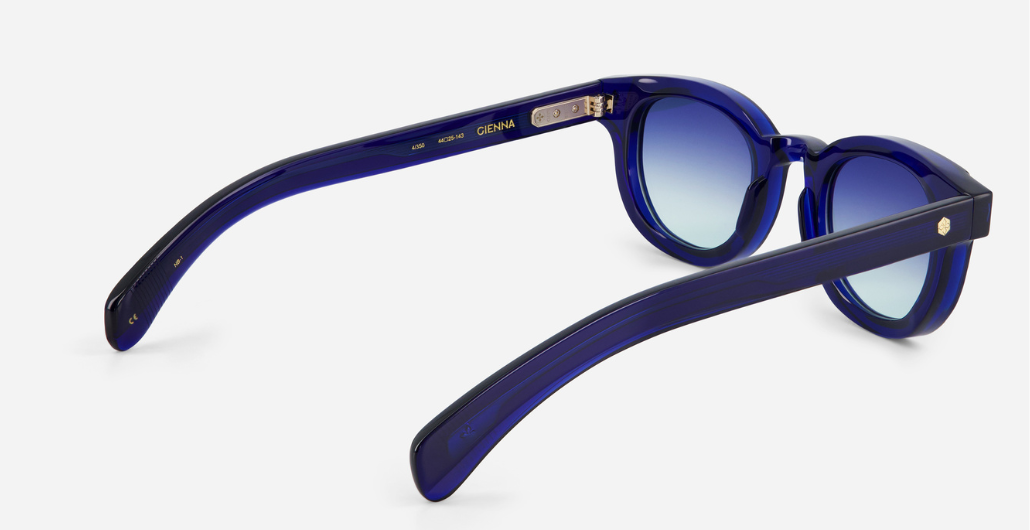 sato Gienna NB-1 pantoförmige acetat sonnenbrille in blau mit blauen verlaufsgläsern