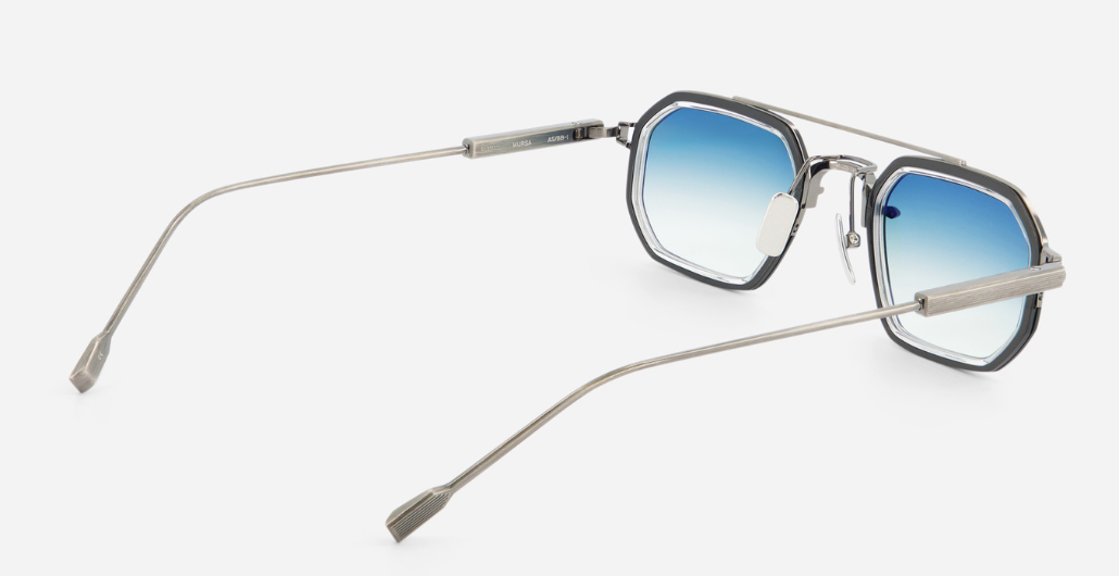 sato kursa as/bb-1 rechteckige sonnenbrille mit doppelsteg in silber und schwarz mit blauen verlaufsgläsern