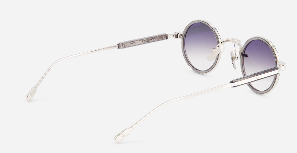 sato naos P/GC-1 ovale sonnenbrille aus titan und acetat in silber und grau mit grauen verlaufsgläsern